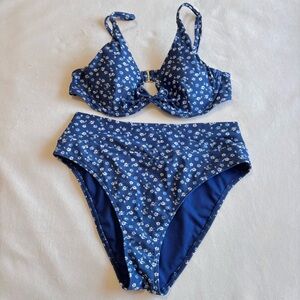 Hollister Floral Bikini Set, Blue, Size Small